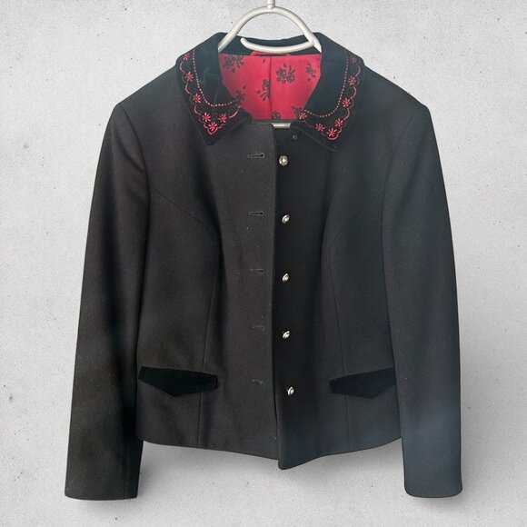 Vintage Austrian Wool Jacket Embroidered Collar Oktoberfest Trachten Perma 40